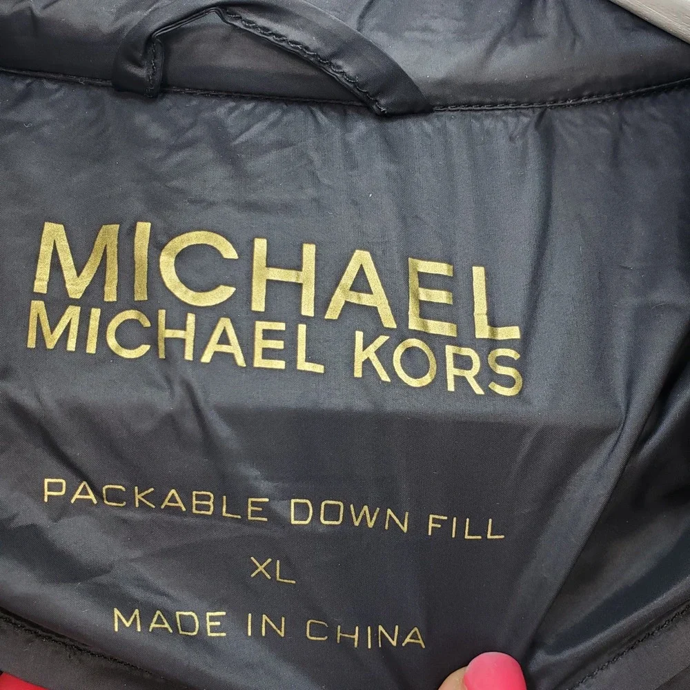 Michael Kors Puffer Jacket Womens XL Black Packable Down Hooded Quilted